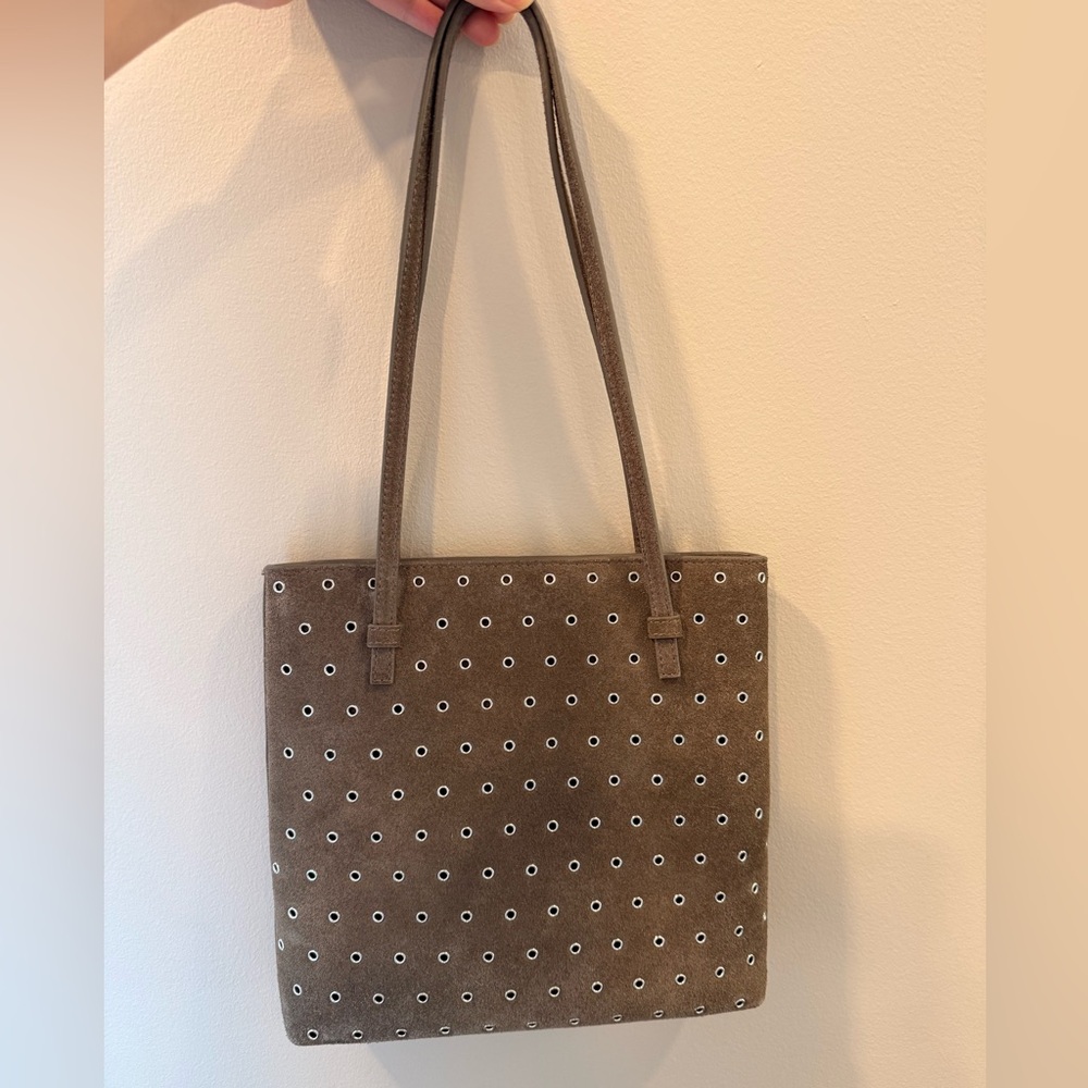 Mango Taupe Suede Studded Tote Bag